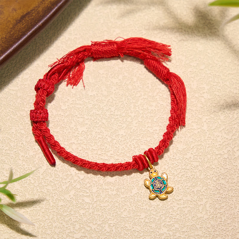 Buddha Stones 亀のチャーム付き、金メッキ銅製、赤紐、バランスチベットブレスレット - image 5
