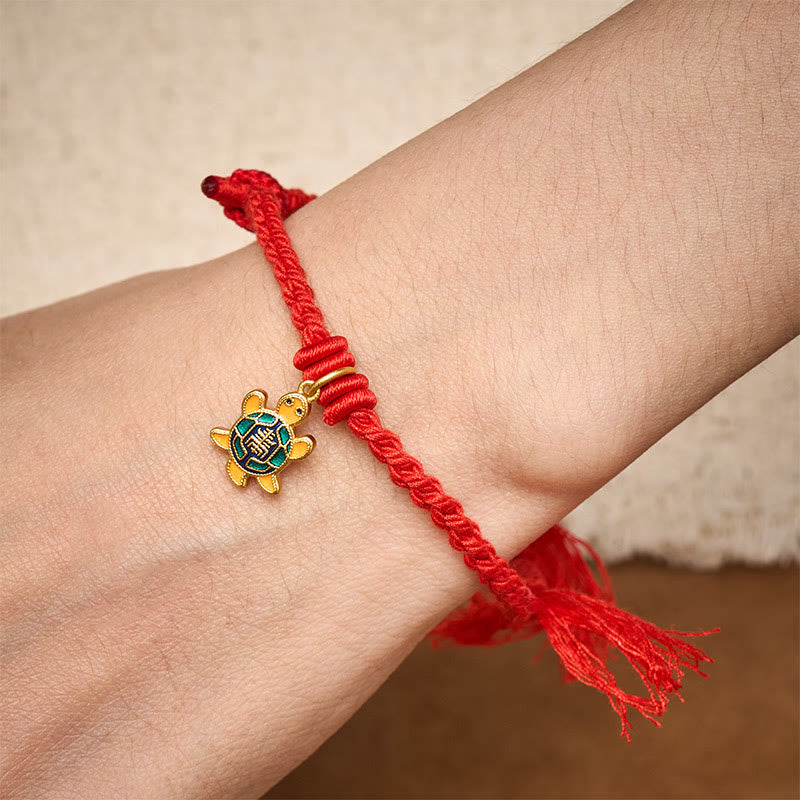 Buddha Stones 亀のチャーム付き、金メッキ銅製、赤紐、バランスチベットブレスレット - image 6
