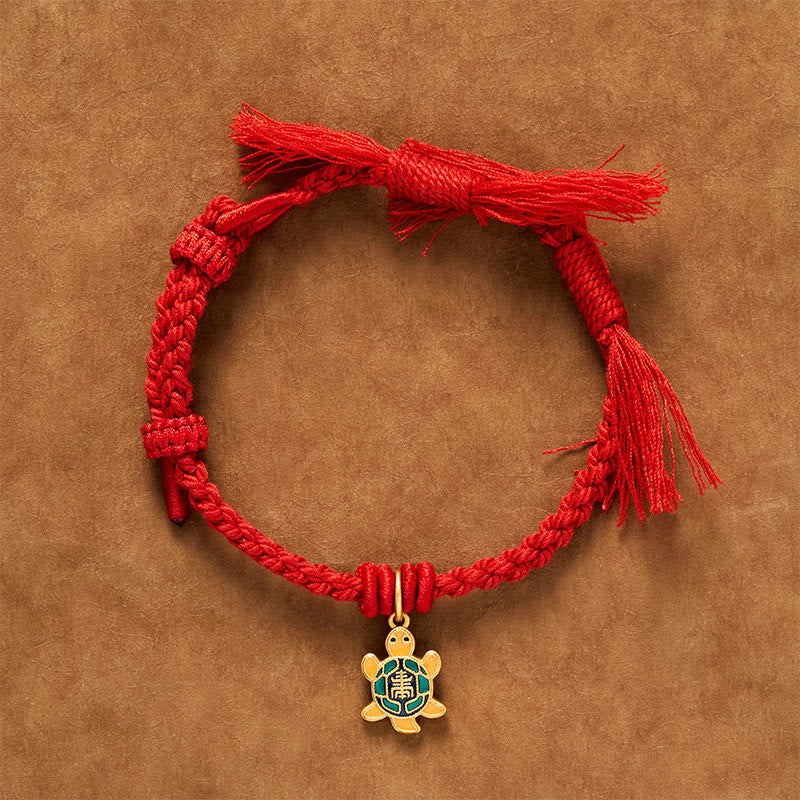 Buddha Stones 亀のチャーム付き、金メッキ銅製、赤紐、バランスチベットブレスレット - image 3