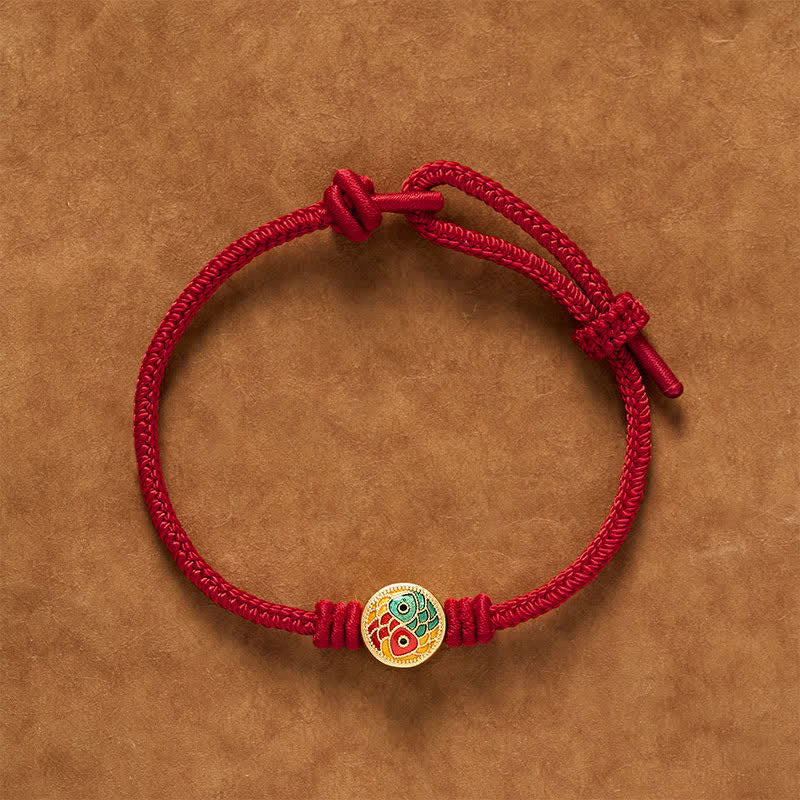 Buddha Stones 赤紐の二匹の鯉の縁起の良いブレスレット - ダークレッド - 6.7～7.5インチ/17～19cm - image 10