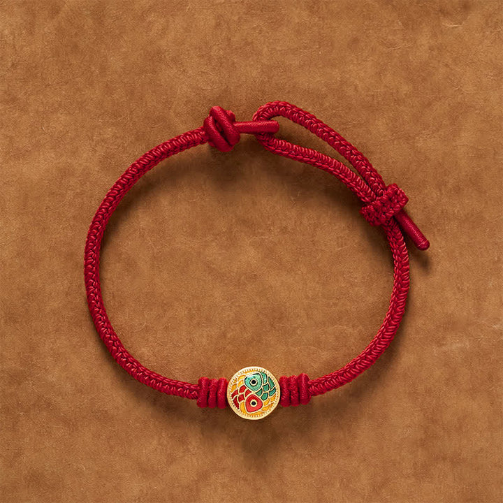 Buddha Stones 赤紐の二匹の鯉の縁起の良いブレスレット - ダークレッド - 6.7～7.5インチ/17～19cm - image 10