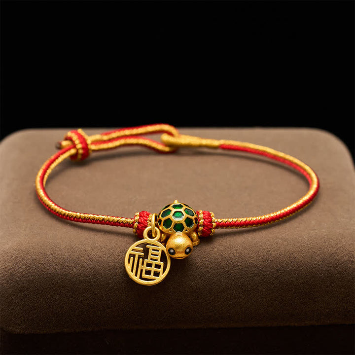 Buddha Stones 赤紐の銅製福字亀編み幸運ブレスレット - image 3