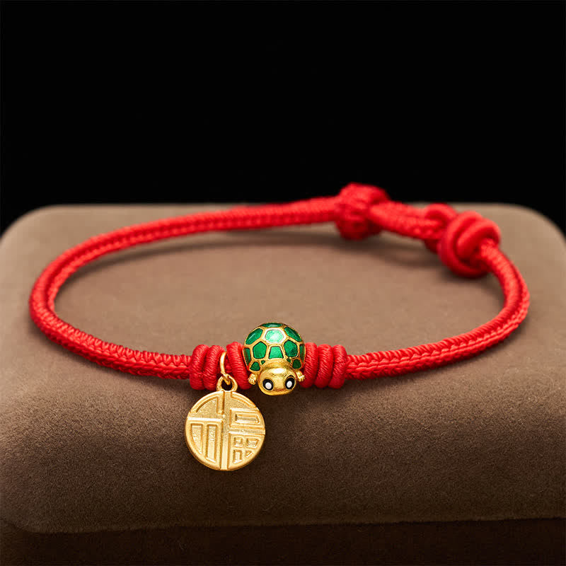 Buddha Stones 福の文字亀赤紐の幸運繁栄ブレスレット - image 15