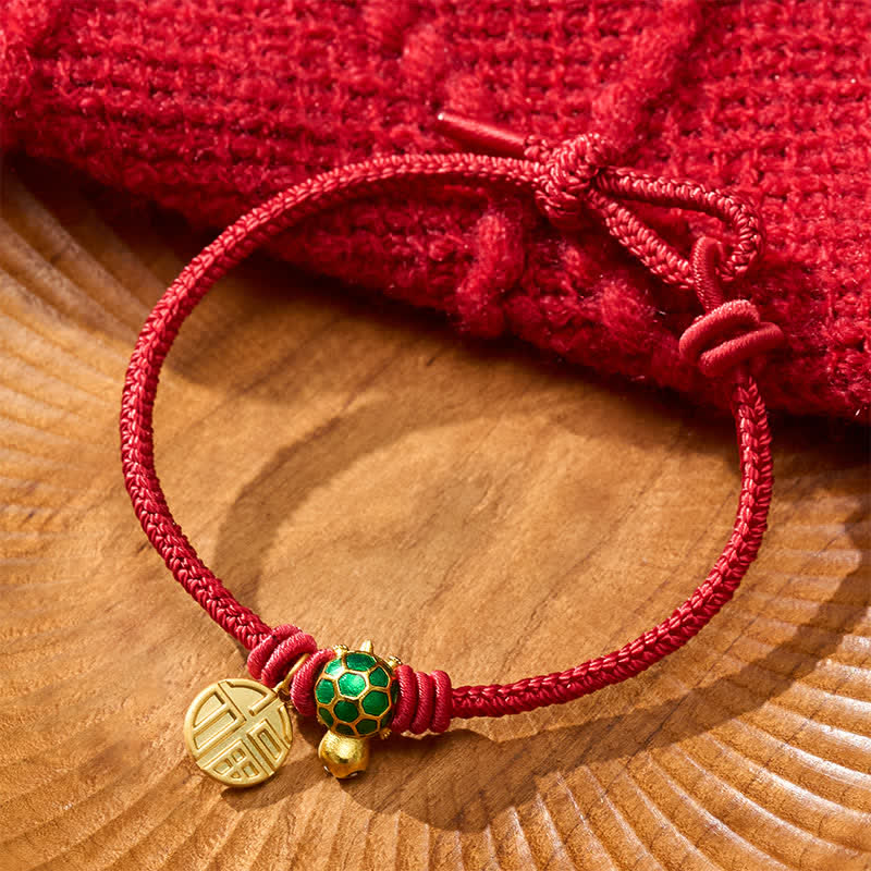 Buddha Stones 福の文字亀赤紐の幸運繁栄ブレスレット - image 3