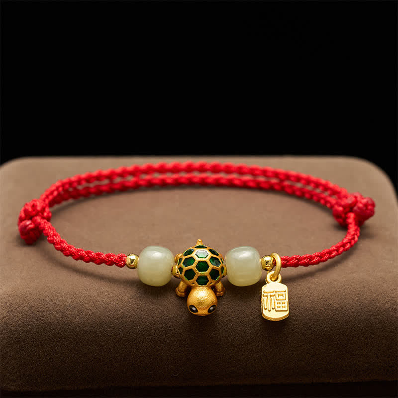 Buddha Stones 銅製亀と和田玉の福字運アップ赤紐ブレスレット - image 2