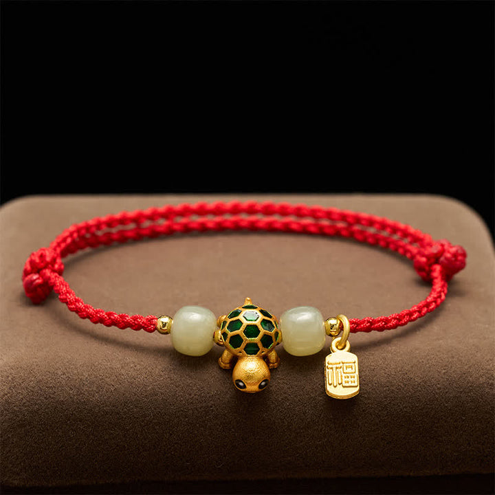 Buddha Stones 銅製亀と和田玉の福字運アップ赤紐ブレスレット - image 2