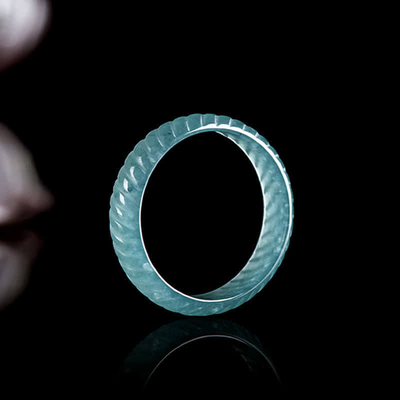 Buddha Stones 半透明の翡翠の龍鱗パワーリング - 青翡翠の龍鱗リング - US11（21mm） - image 0