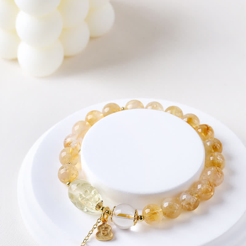 Buddha Stones 中国風シトリン貔貅（ひきゅう）幸運と豊穣のひょうたんペンダントブレスレット - image 1