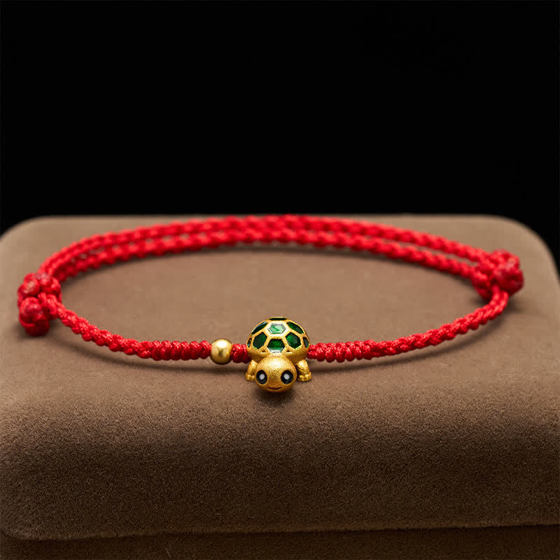 Buddha Stones 手作りの亀の幸運を象徴する赤紐の編み込みブレスレット - image 2