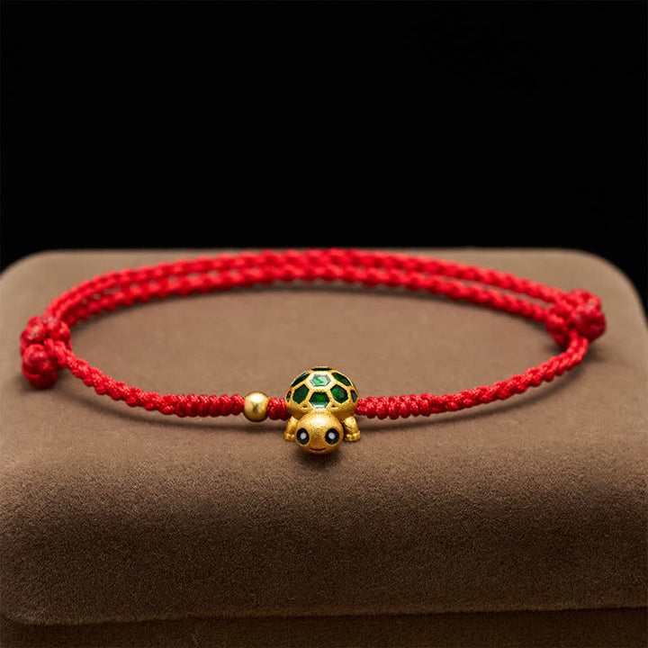 Buddha Stones 手作りの亀の幸運を象徴する赤紐の編み込みブレスレット - image 2