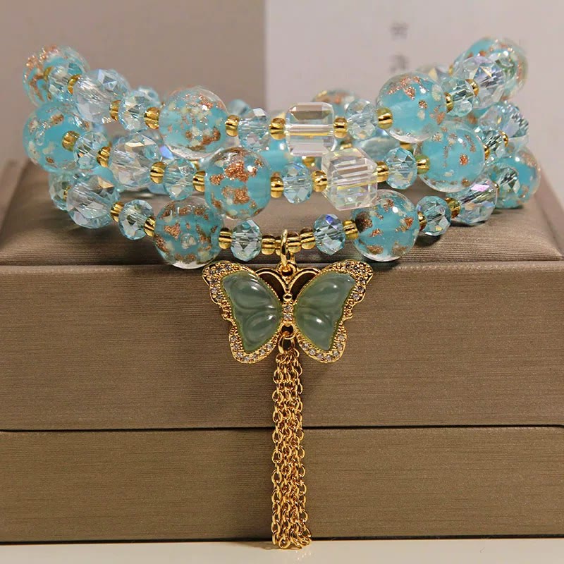 Buddha Stones ブルー・リウリ・グラス ビーズ バタフライ トランスフォーメーション トリプルラップブレスレット - 蝶（変身♥愛） - image 0