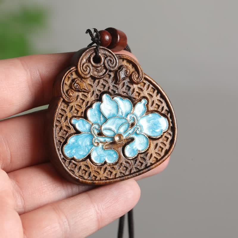 Buddha Stones スオウ材の蓮の純潔を象嵌した編み込みロープネックレス - 蓮（悟り♥新たな始まり） - image 0
