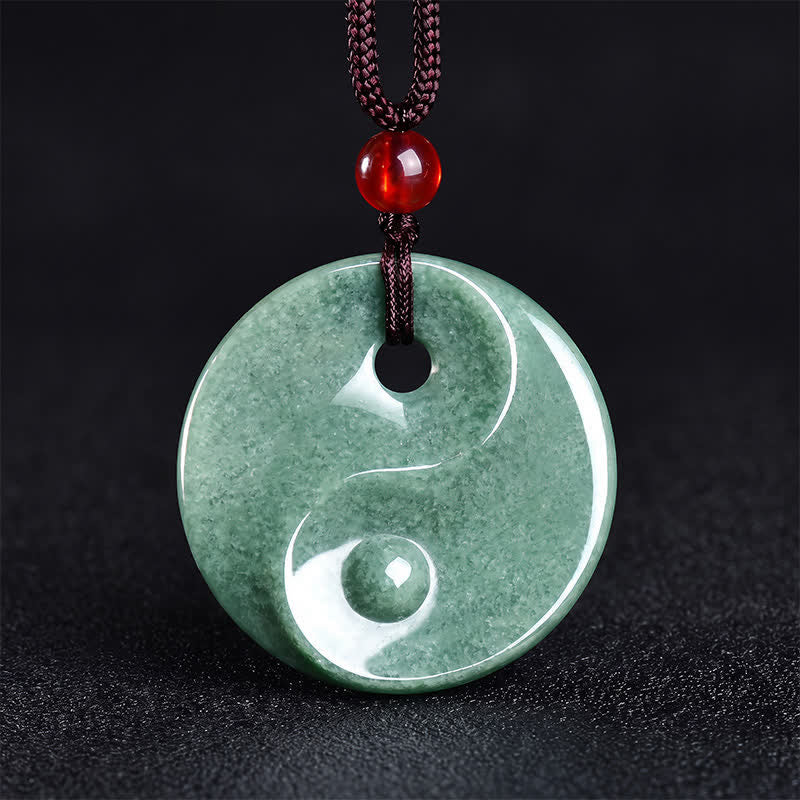 Buddha Stones グリーンジェイドの陰陽バランス編み込みコードネックレス - ジェイド・陰陽 - image 0