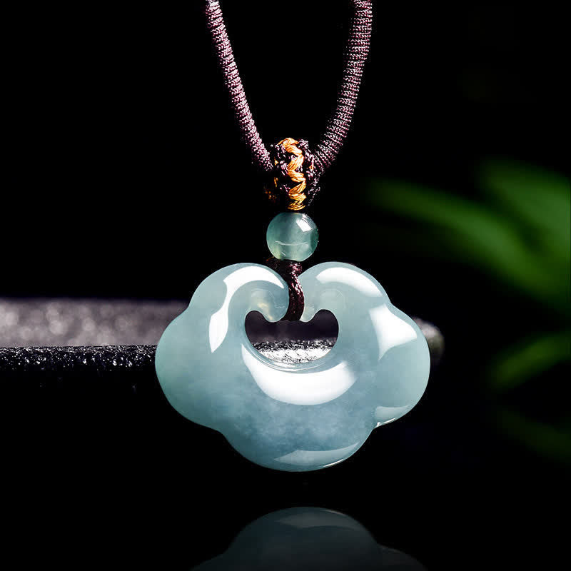 Buddha Stones 翡翠如意雲中国式錠前幸運チャームペンダントネックレス - image 1