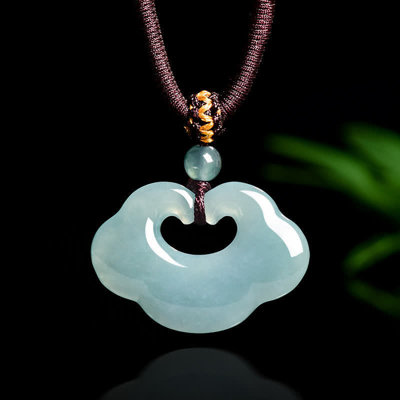 Buddha Stones 翡翠如意雲中国式錠前幸運チャームペンダントネックレス - 中国風の錠前チャーム - image 0