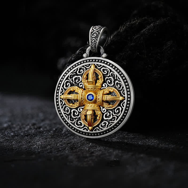 Buddha Stones チベット銅製交差ヴァジュラオーム・マニ・パドメ・フム知恵のグラウンディング ラウンドペンダントネックレス - ヴァジュラオーム・マニ・パドメ・フム - image 0