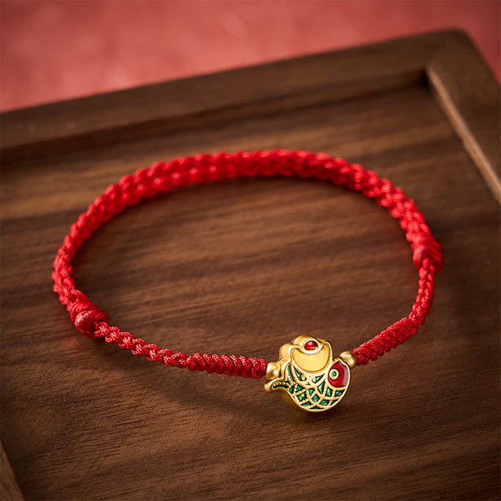 Buddha Stones 手織りインゴット鯉の幸運の赤いロープブレスレット - image 2