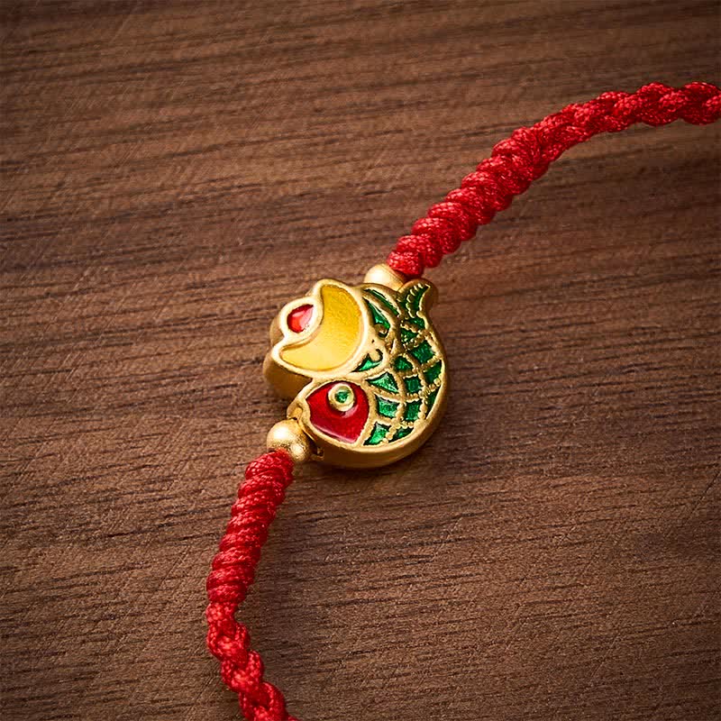 Buddha Stones 手織りインゴット鯉の幸運の赤いロープブレスレット - image 4