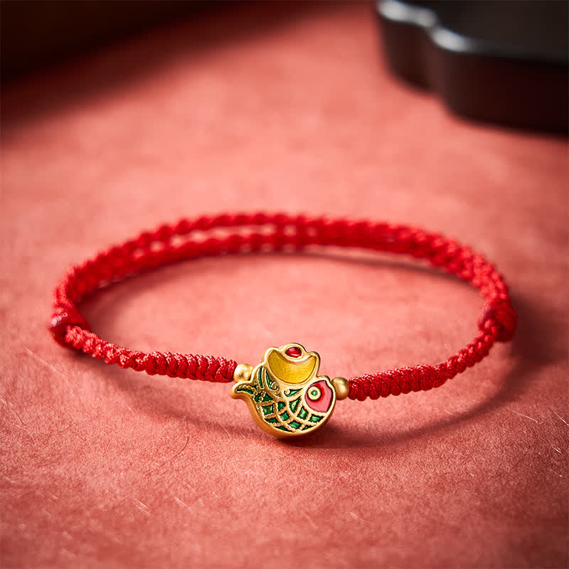 Buddha Stones 手織りインゴット鯉の幸運の赤いロープブレスレット - image 1
