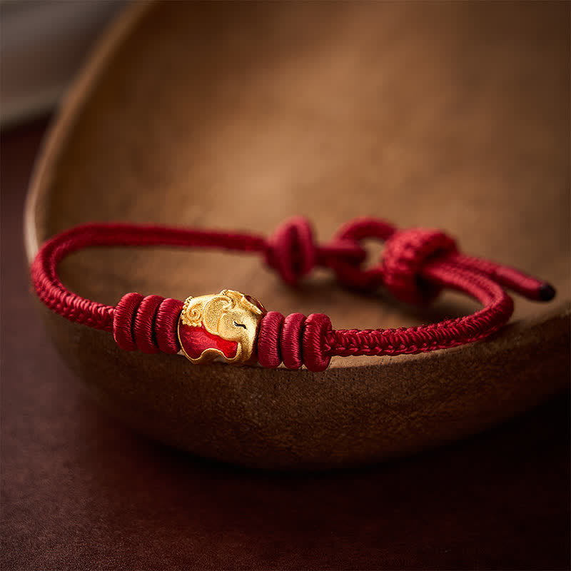 Buddha Stones 赤い象の赤紐の幸運の守護ブレスレット - ダークレッド（手首周り 5.9～6.7インチ / 15～17cm） - image 0