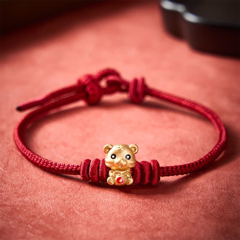 Buddha Stones 虎柄マネーバッグ赤紐の幸運の編み込みロープブレスレット - image 11