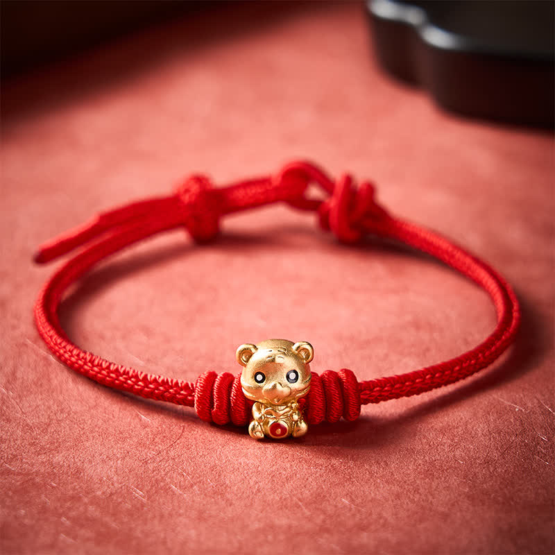 Buddha Stones 虎柄マネーバッグ赤紐の幸運の編み込みロープブレスレット - image 3