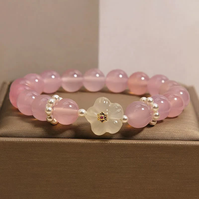 Buddha Stones パープルアゲート、ホワイトアゲート、フラワーインテュイション、パールアクセントブレスレット - image 1