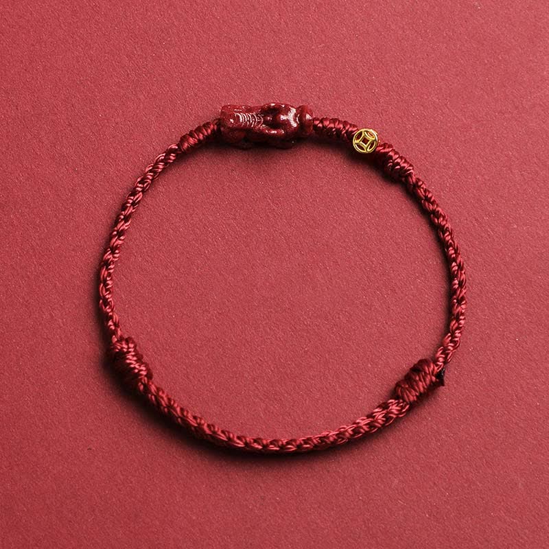 Buddha Stones 辰砂貔貅（ひきゅう）925スターリングシルバー製中国コイン富の赤紐調節可能ブレスレット - ダークレッド - 5.5～6.7インチ/14～17cm - image 1