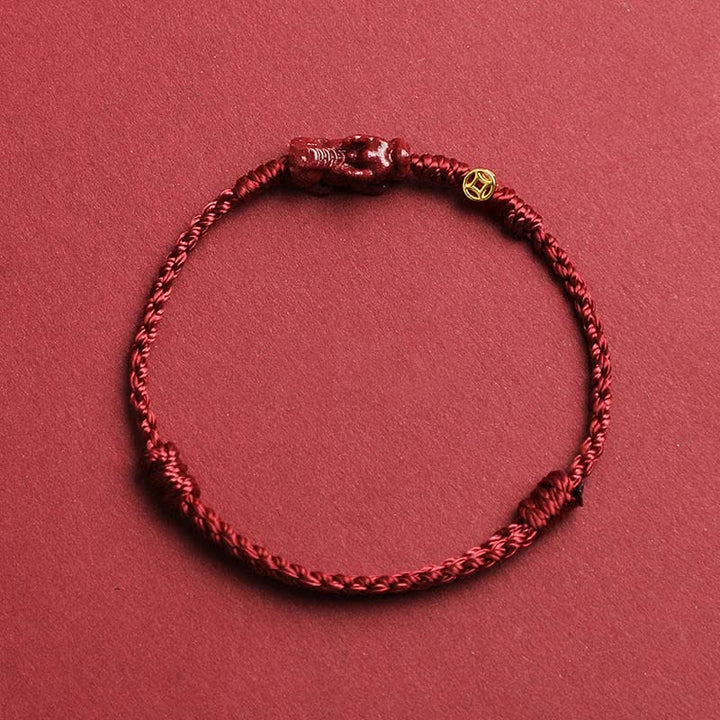 Buddha Stones 辰砂貔貅（ひきゅう）925スターリングシルバー製中国コイン富の赤紐調節可能ブレスレット - ダークレッド - 5.5～6.7インチ/14～17cm - image 1