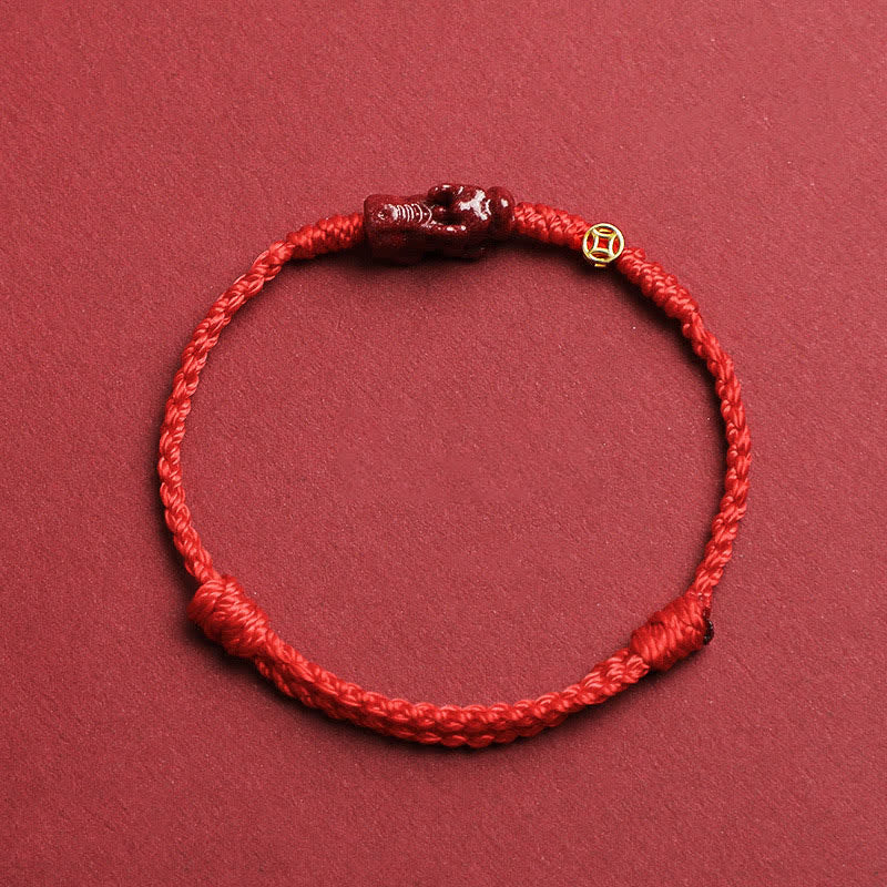 Buddha Stones 辰砂貔貅（ひきゅう）925スターリングシルバー製中国コイン富の赤紐調節可能ブレスレット - 赤 - 5.5～6.7インチ/14～17cm - image 0