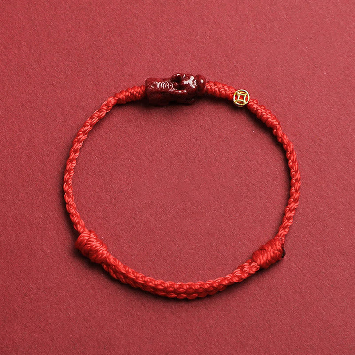 Buddha Stones 辰砂貔貅（ひきゅう）925スターリングシルバー製中国コイン富の赤紐調節可能ブレスレット - 赤 - 5.5～6.7インチ/14～17cm - image 0