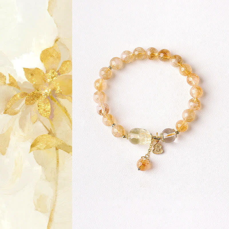 Buddha Stones 中国風シトリン貔貅（ひきゅう）幸運と豊穣のひょうたんペンダントブレスレット - 貔貅（ひきゅう）シトリン（手首周り：15～16cm） - image 0