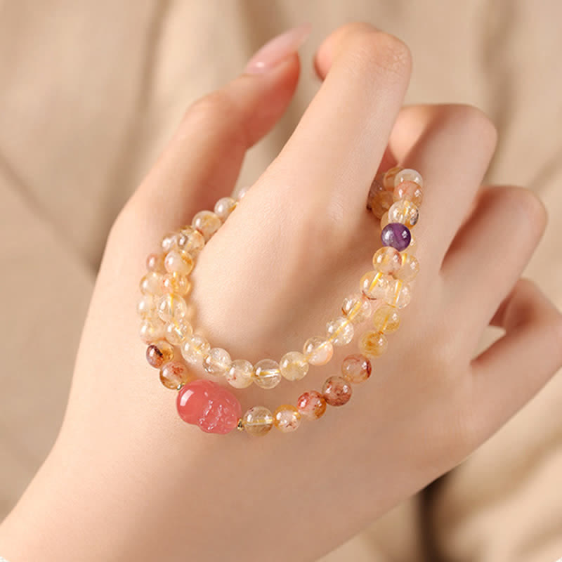 Buddha Stones シトリン貔貅（ひきゅう）豊穣と富をもたらすダブルラップブレスレット - image 1