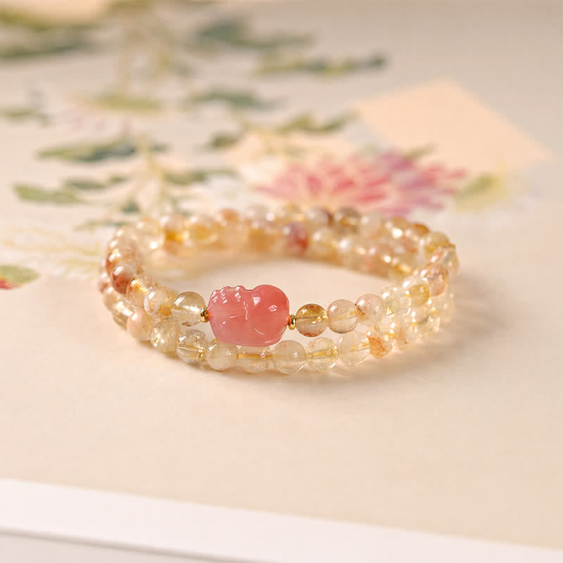 Buddha Stones シトリン貔貅（ひきゅう）豊穣と富をもたらすダブルラップブレスレット - 貔貅（手首周り：14～15cm） - image 0