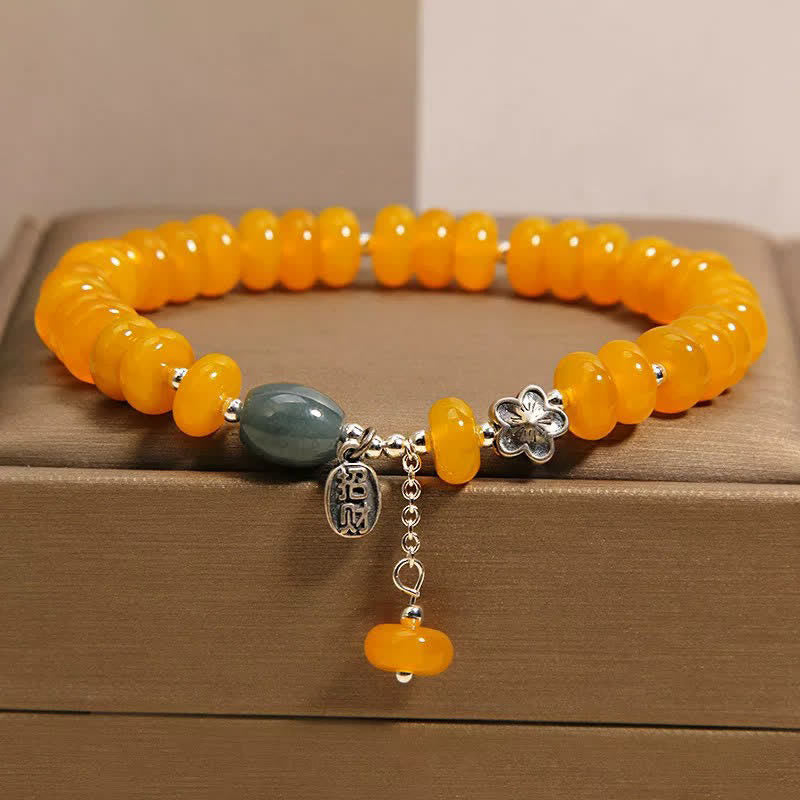 Buddha Stones イエローアゲート、グリーンアゲート、豊かさのお守りブレスレット - 黄瑪瑙のそろばん玉（手首周り：16～17cm） - image 0