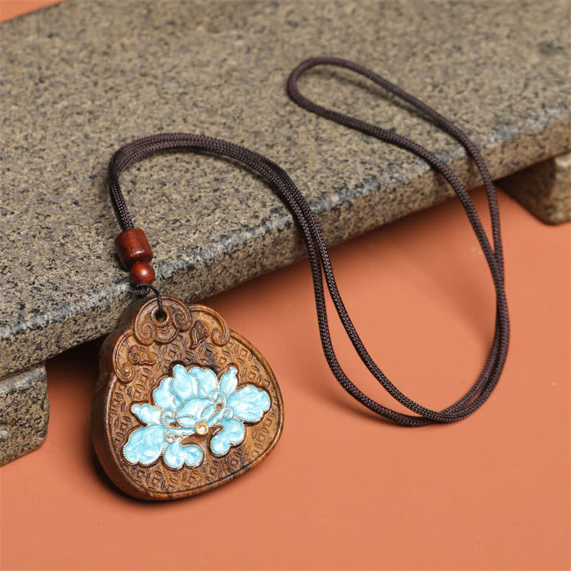 Buddha Stones スオウ材の蓮の純潔を象嵌した編み込みロープネックレス - image 1