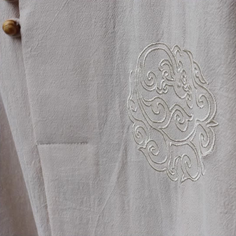 Buddha Stones 春夏向け唐風マンダリンカラーシャツパンツ2点セット　刺繍入り無地コットンメンズ瞑想服（ポケット付き） - image 9