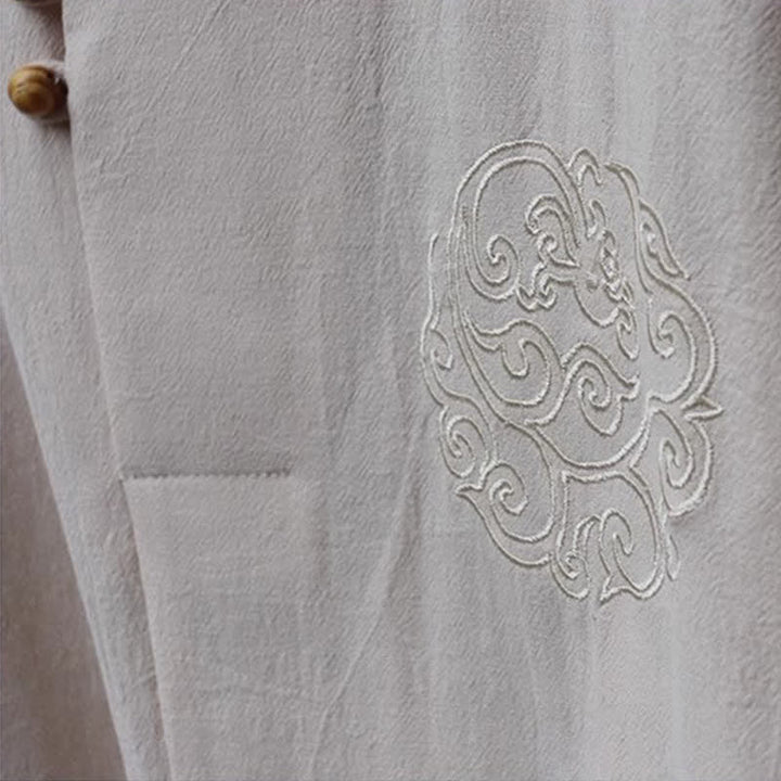 Buddha Stones 春夏向け唐風マンダリンカラーシャツパンツ2点セット　刺繍入り無地コットンメンズ瞑想服（ポケット付き） - image 9