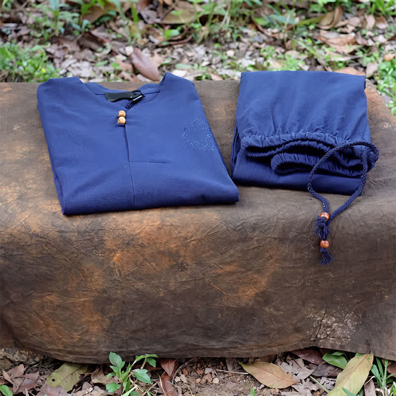 Buddha Stones 春夏向け唐風マンダリンカラーシャツパンツ2点セット　刺繍入り無地コットンメンズ瞑想服（ポケット付き） - image 21