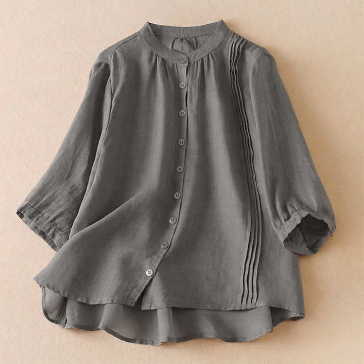 Buddha Stones 夏の定番 シンプルなボタンアップ無地 レディース半袖シャツ - グレー - US8-10, UK/AU12-14, EU40-42 （2XL） - image 20