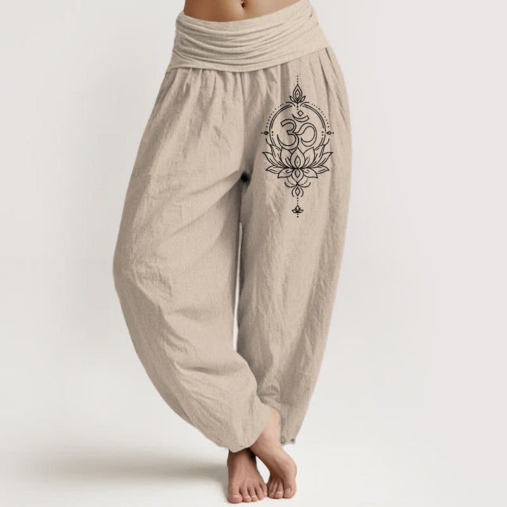 Buddha Stones 純綿ロータス・オム・マンダラ柄 レディース ゴムウエスト ハーレムパンツ - タン - US16、 UK/AU20、 EU48 (3XL) - image 11