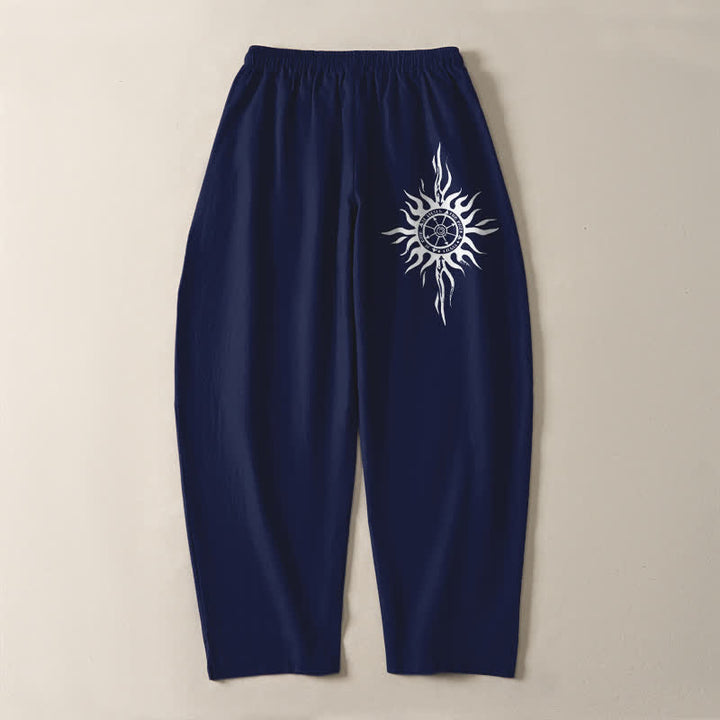 Buddha Stones 純綿素材、トライバルサン柄、ドローストリング付き、ポケット付きメンズテーパードパンツ - image 10
