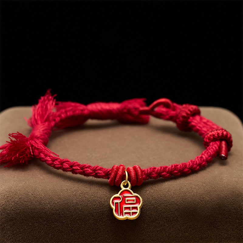 Buddha Stones 赤紐の福の文字の花の良縁祈願ブレスレット - image 3