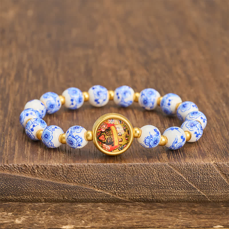Buddha Stones 青と白の磁器製ザキラム富のビーズブレスレット - ザキラム（富♥守護） - image 0