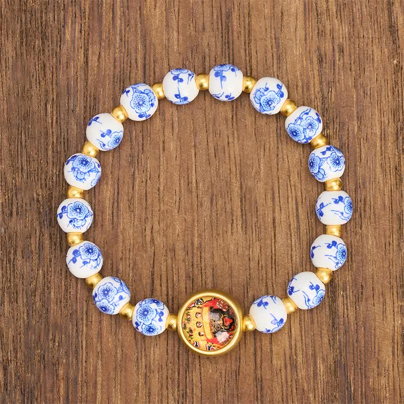 Buddha Stones 青と白の磁器製ザキラム富のビーズブレスレット - image 1