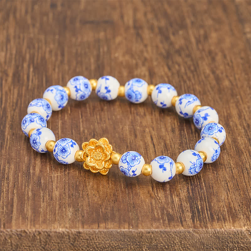 Buddha Stones 白磁蓮悟り丸玉ブレスレット - image 2
