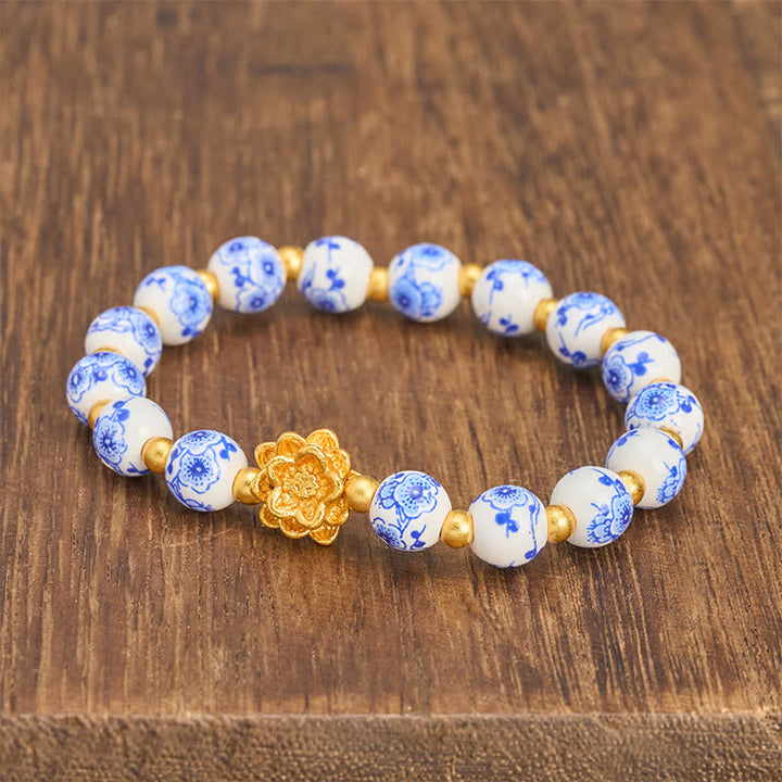 Buddha Stones 白磁蓮悟り丸玉ブレスレット - image 2