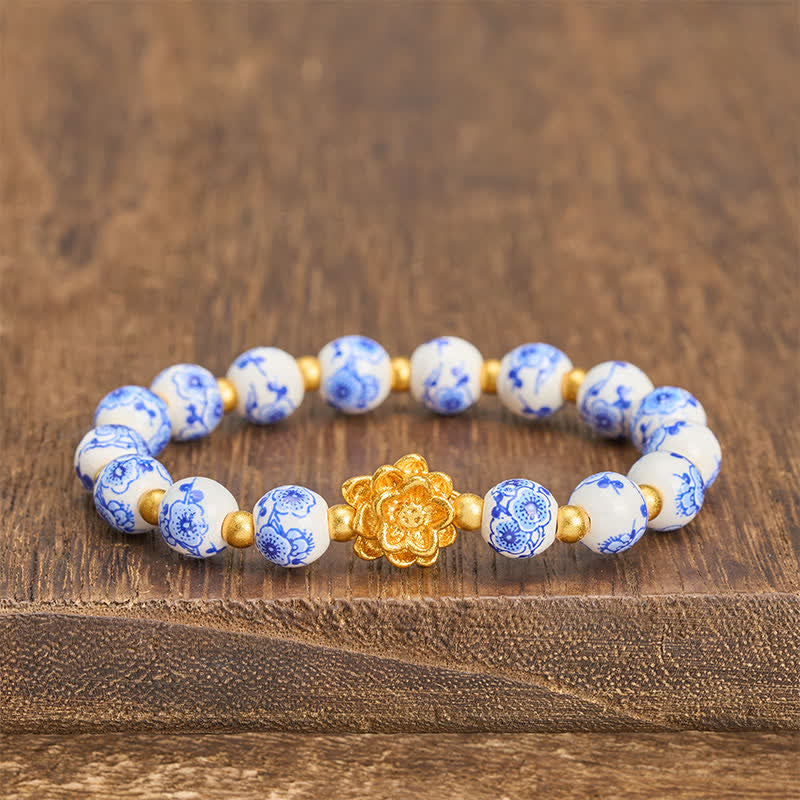 Buddha Stones 白磁蓮悟り丸玉ブレスレット - 蓮（悟り♥新たな始まり） - image 0