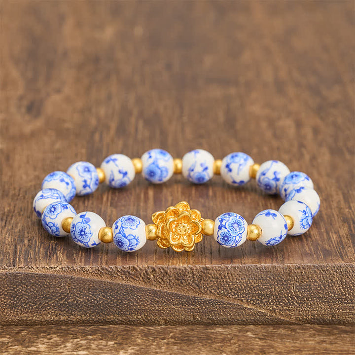 Buddha Stones 白磁蓮悟り丸玉ブレスレット - 蓮（悟り♥新たな始まり） - image 0