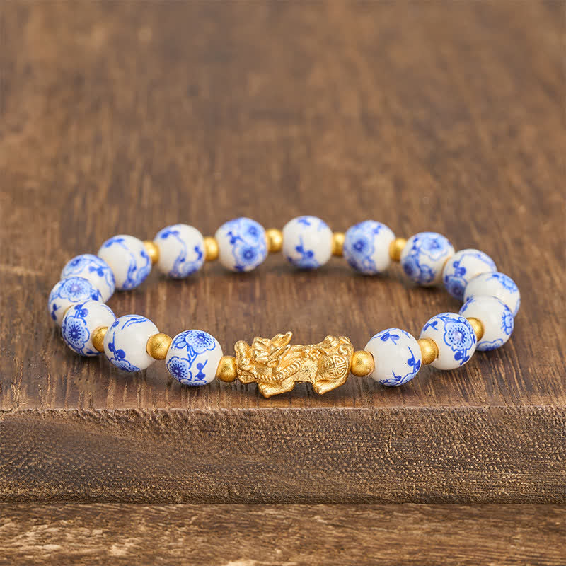 Buddha Stones 白磁貔貅（ひきゅう）青花珠縁起ブレスレット - 白磁（純粋さ♥優雅さ） - image 0